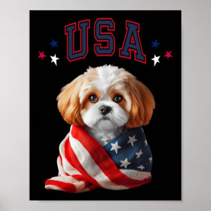 Cavachon Dog Usa America Patriotic Flag Memorial Poster