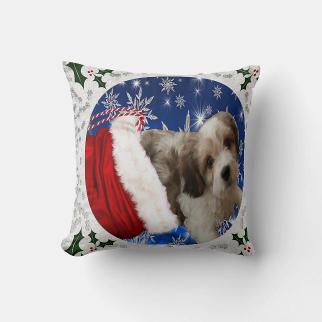 Cavachon Pillow, Christmas Dog Throw Pillow (Front)