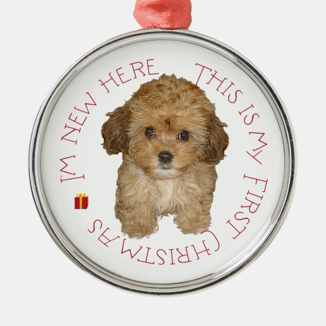 Cavachon Puppy First Christmas Metal Ornament (Front)