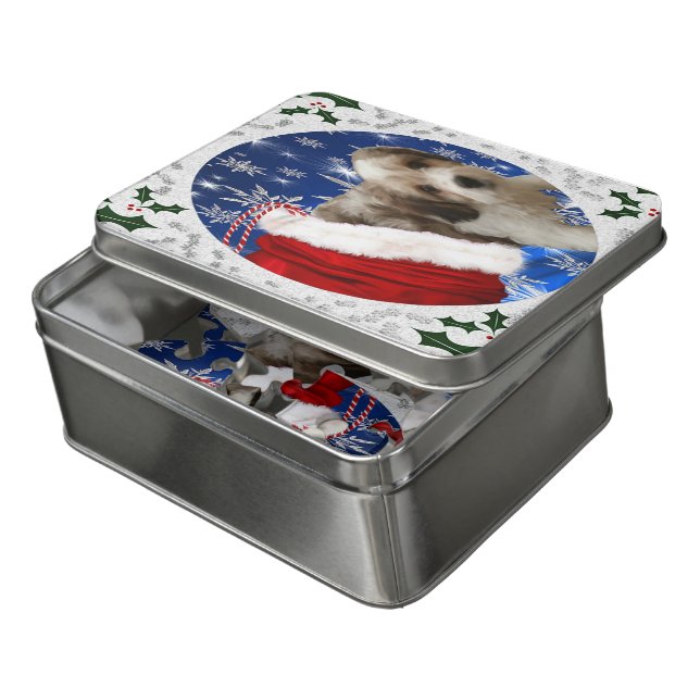 Cavachon Puzzle, Christmas Dog Jigsaw Puzzle (Lid Open)