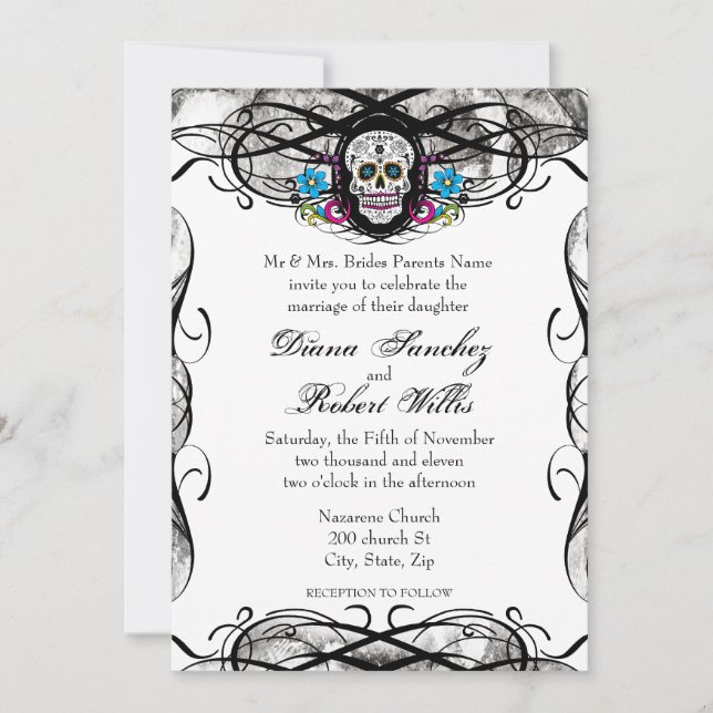 Cavaleras Muerte Skull and Flourishes Invite (Front)