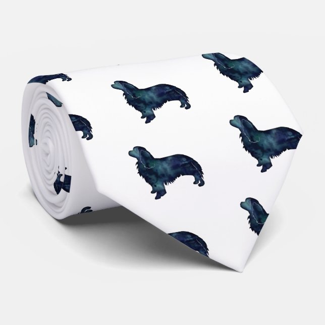 Cavalier dog Black Watercolor Silhouette Neck Tie (Rolled)