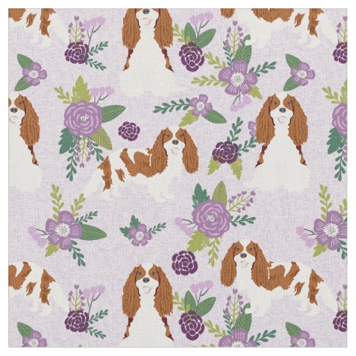cavalier kc spaniel dog lavender florals fabric