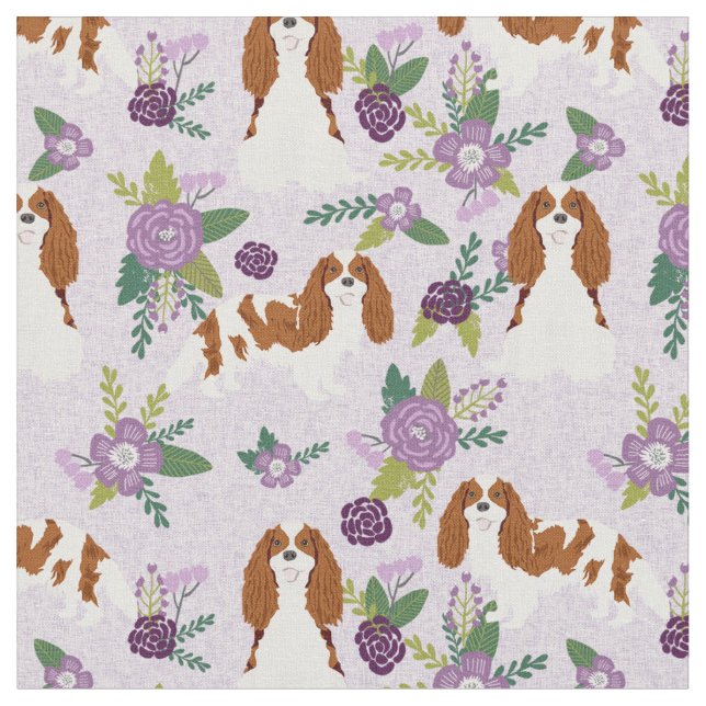 cavalier kc spaniel dog lavender florals fabric (Close Up)