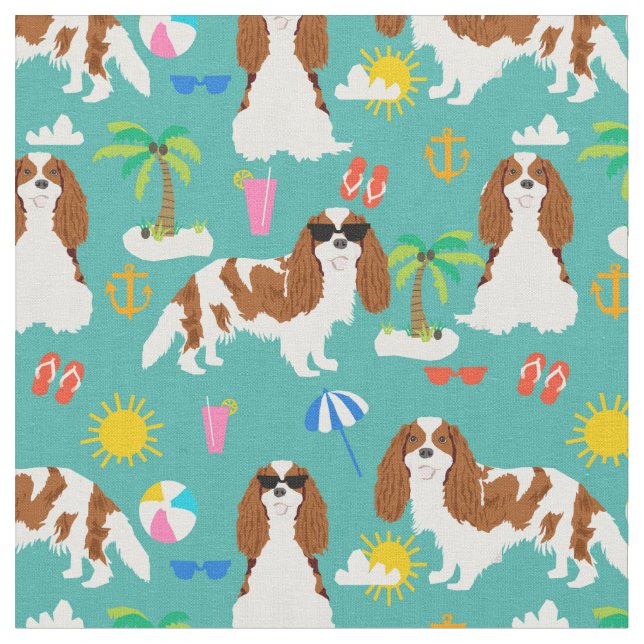 cavalier kc spaniel dog summer tropical fabric (Close Up)