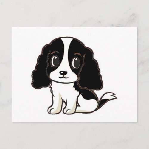 cavalier kcs black and white cartoon postcard