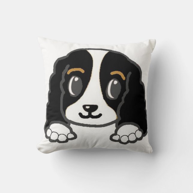 cavalier kcs peeking black and white throw pillow (Front)