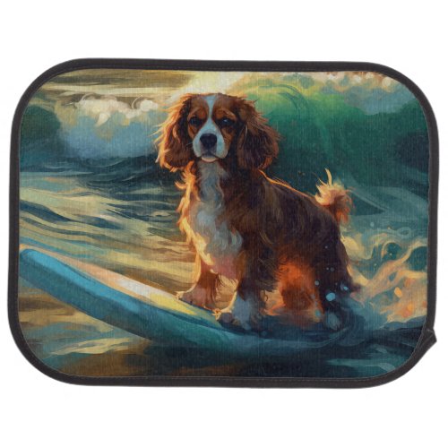 Cavalier King Beach Surfing Painting Car Floor Mat