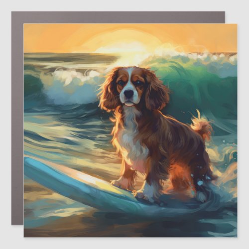 Cavalier King Beach Surfing Painting Car Magnet