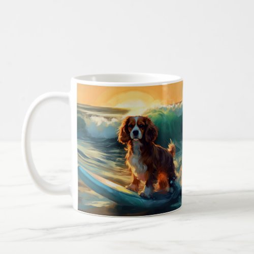 Cavalier King Beach Surfing Painting Coffee Mug