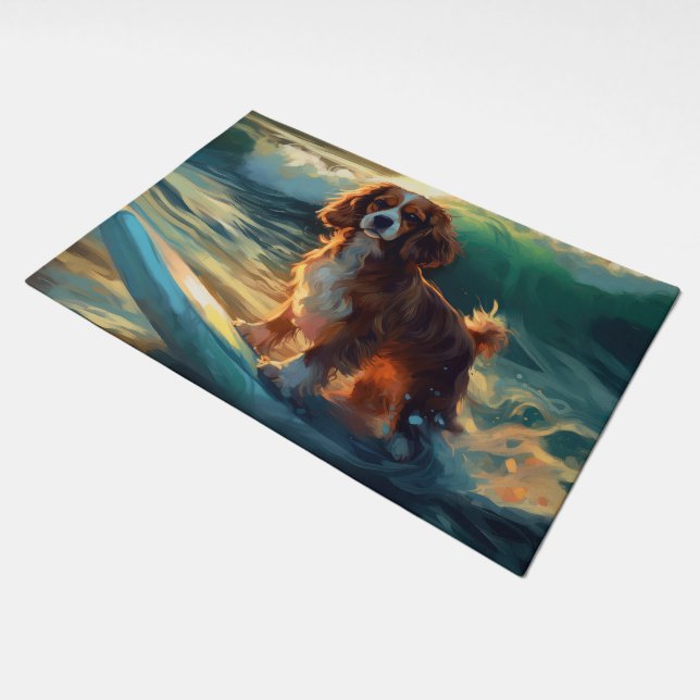 Cavalier King Beach Surfing Painting Doormat (Angled)