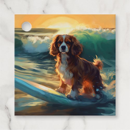 Cavalier King Beach Surfing Painting Favor Tags