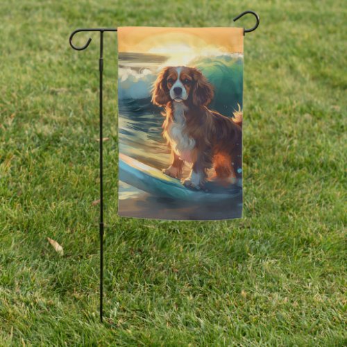 Cavalier King Beach Surfing Painting Garden Flag