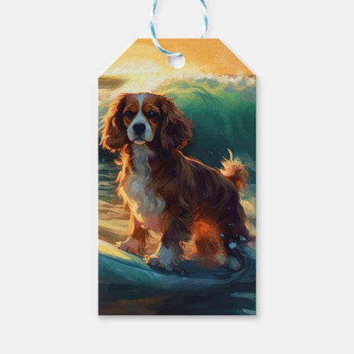 Cavalier King Beach Surfing Painting Gift Tags