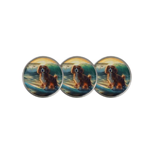 Cavalier King Beach Surfing Painting Golf Ball Marker