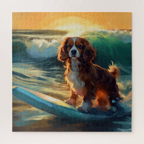 Cavalier King Beach Surfing Painting Jigsaw Puzzle