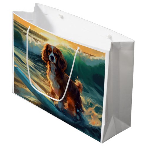 Cavalier King Beach Surfing Painting Large Gift Bag