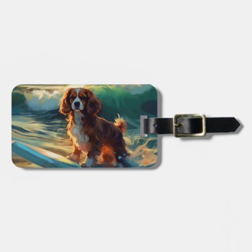 Cavalier King Beach Surfing Painting Luggage Tag
