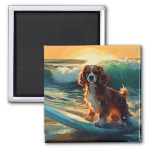 Cavalier King Beach Surfing Painting Magnet