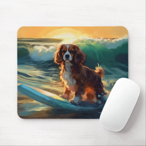 Cavalier King Beach Surfing Painting Mouse Pad
