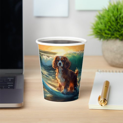 Cavalier King Beach Surfing Painting Paper Cups