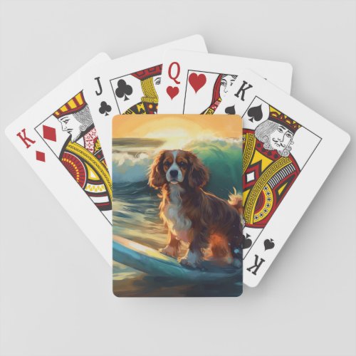 Cavalier King Beach Surfing Painting Poker Cards