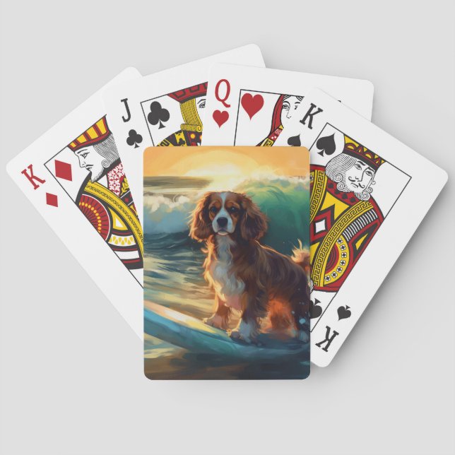 Cavalier King Beach Surfing Painting Poker Cards (Back)