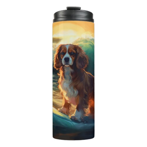 Cavalier King Beach Surfing Painting Thermal Tumbler