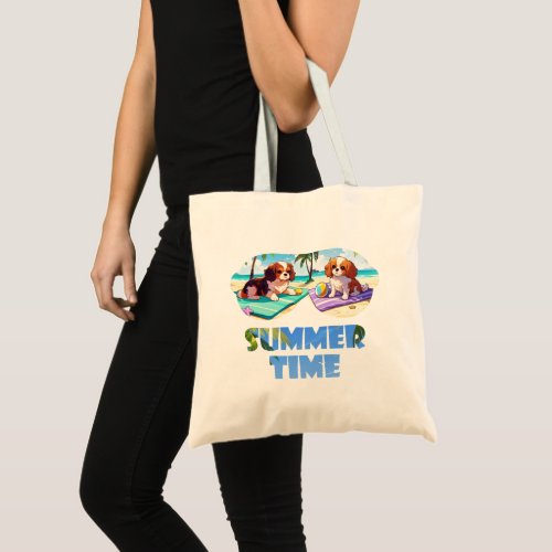 Cavalier King Charles at the beach Summer Time Tote Bag