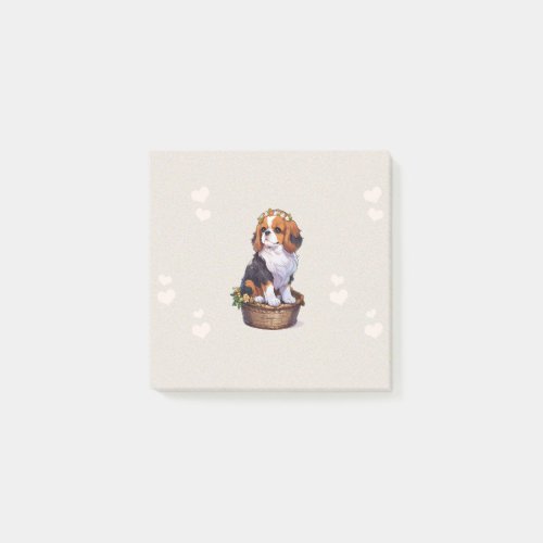 Cavalier King Charles basket with flower crown Post_it Notes