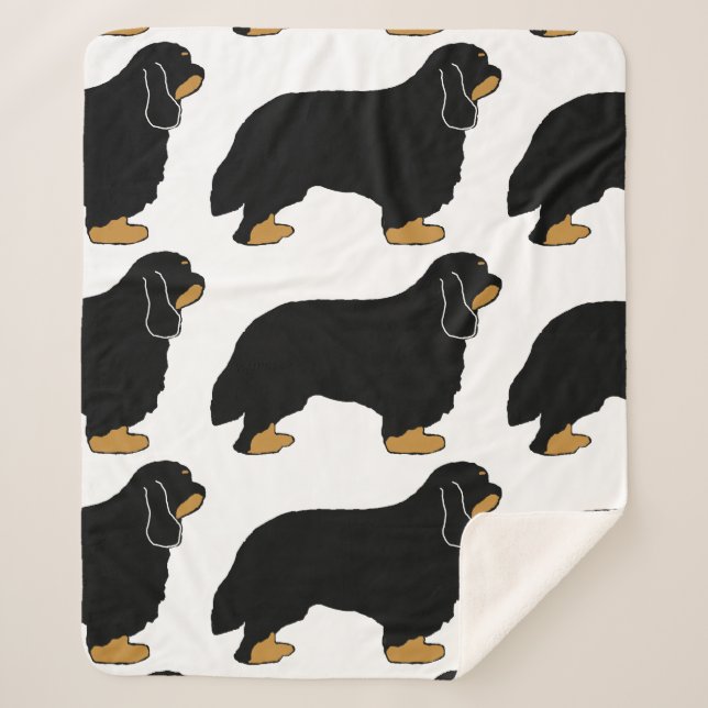 Cavalier King Charles black and tan silhouette Sherpa Blanket (Front)