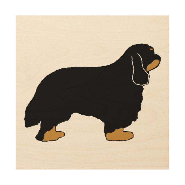 Cavalier King Charles black and tan silhouette Wood Wall Art (Front)