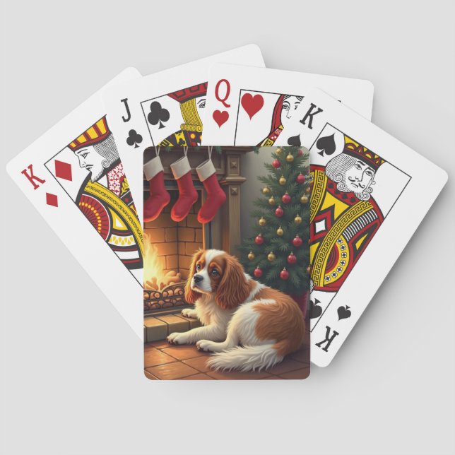 Cavalier King Charles by the Fireplace Christmas Poker Cards (Back)