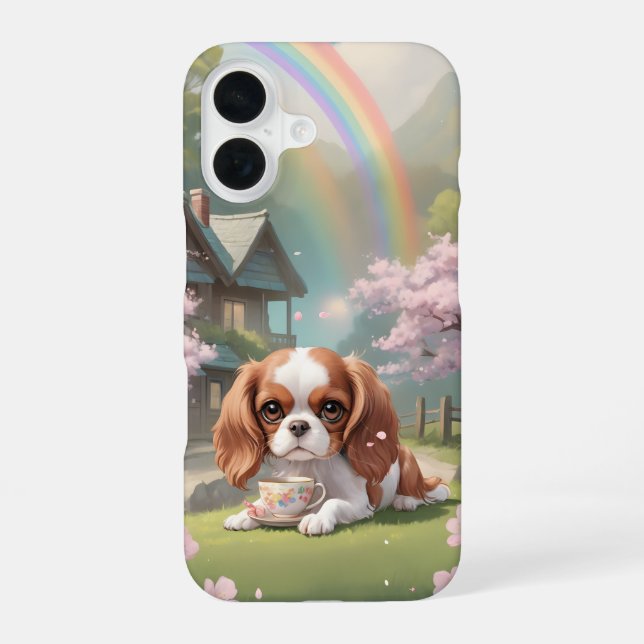 Cavalier King Charles Cherry Blossoms with Rainbow iPhone Case (Back)