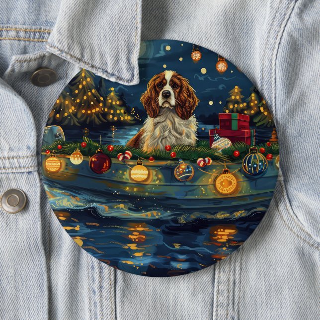 Cavalier King Charles Christmas Festive Voyage Button (In Situ)