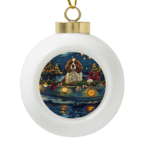 Cavalier King Charles Christmas Festive Voyage Ceramic Ball Christmas Ornament