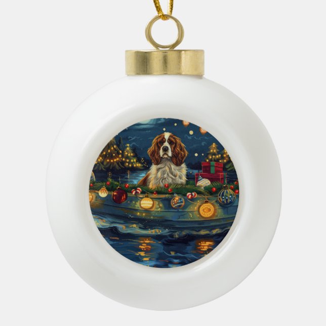 Cavalier King Charles Christmas Festive Voyage Ceramic Ball Christmas Ornament (Front)