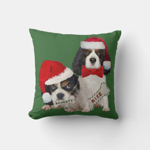 Cavalier King Charles Christmas Naughty or Nice Throw Pillow