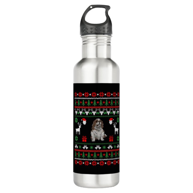Cavalier King Charles Christmas Stainless Steel Water Bottle (Front)