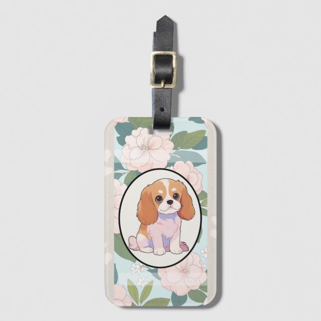 Cavalier King Charles classic flowers background Luggage Tag (Front Vertical)
