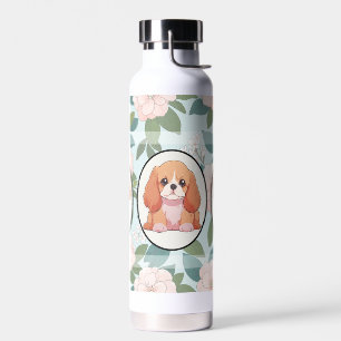 Cavalier King Charles classic flowers background Water Bottle