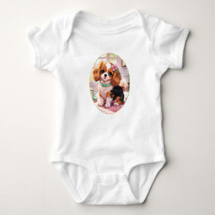 Cavalier King Charles cup of tea cottagecore Baby Bodysuit