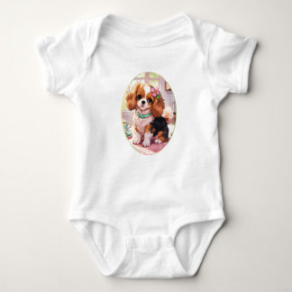 Cavalier King Charles cup of tea cottagecore Baby Bodysuit