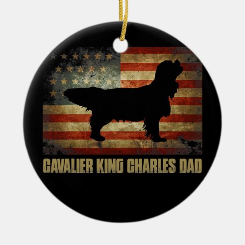 Cavalier King Charles Dad Vintage American Flag Ceramic Ornament