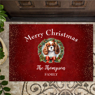 Cavalier King Charles Dog Christmas Family Name Doormat