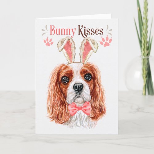 Cavalier King Charles Dog in Bunny Ears for Easter Holiday Card