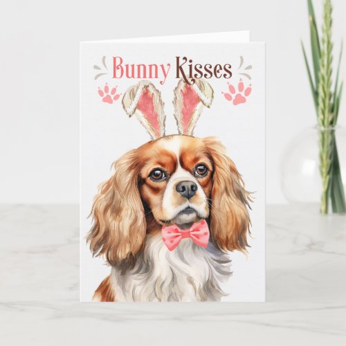 Cavalier King Charles Dog in Bunny Ears for Easter Holiday Card