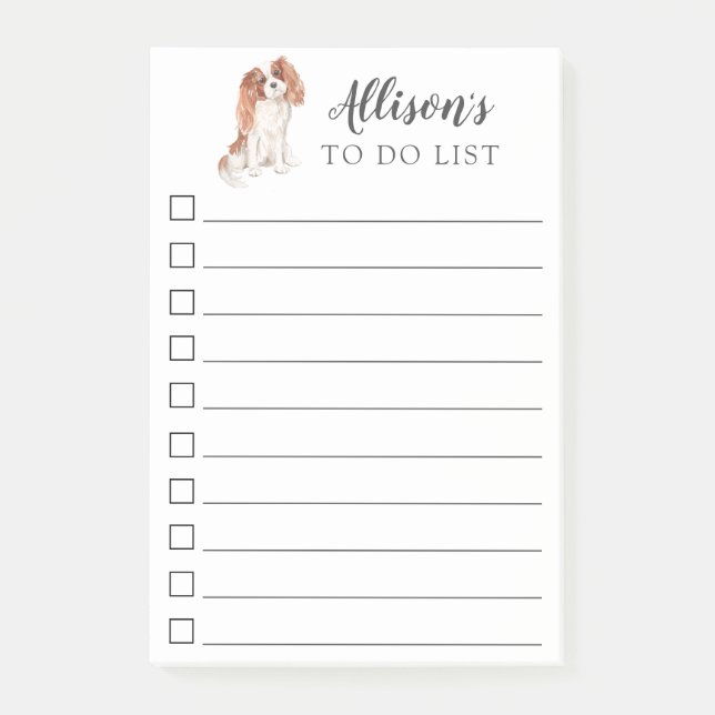 Cavalier King Charles Dog Personalized To Do List Post-it Notes (Front)