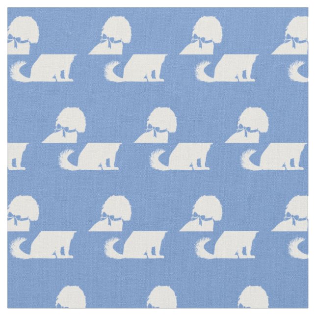 Cavalier King Charles Dog Silhouette Light Blue Fabric (Close Up)