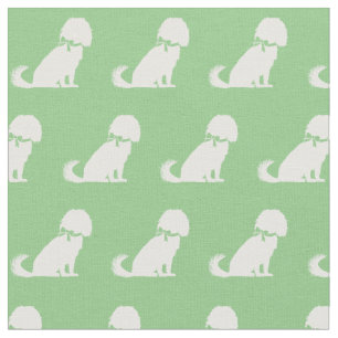 Cavalier King Charles Dog Silhouette Sage Green Fabric